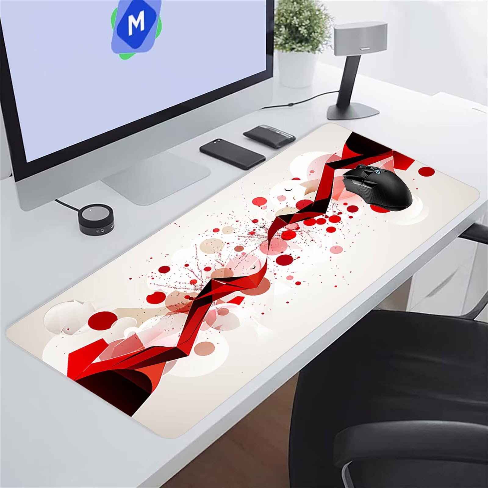 Tapis de Souris XXL Gaming Géométrique Rouge Tapis de Souris Gamer 1500x800x2 mm Grand Tapis de Bureau avec Base en Caoutchouc Antidérapante pour Bureau, Études, Gaming