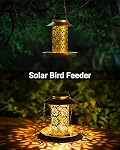 SWEETFULL Solar Bird Feeder pour les extérieurs Suspendre, Metal Wild Bird Feter pour Cardinals Solar Garden Lantern avec S Hook comme cadeau pour les amateurs d'oiseaux (2LBs Oiseaux lourds)