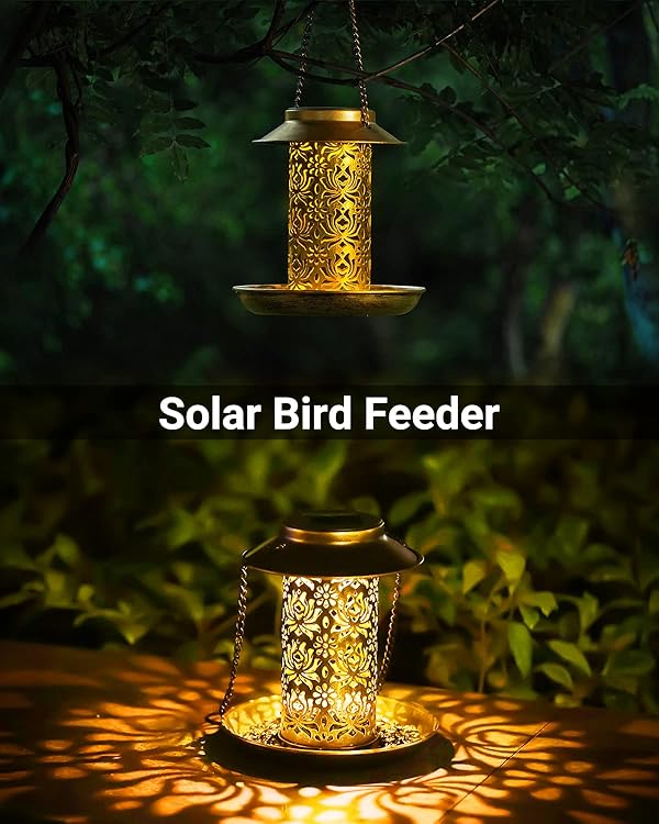SWEETFULL Solar Bird Feeder for Outdoors Hanging, Metal Wild Bird Feeder for Cardinals Solar Garden Lantern with S Hook as Gift for Bird Lovers (2LBs Heavy Duty birdfeeders) by SWEETFULL - Image 2
