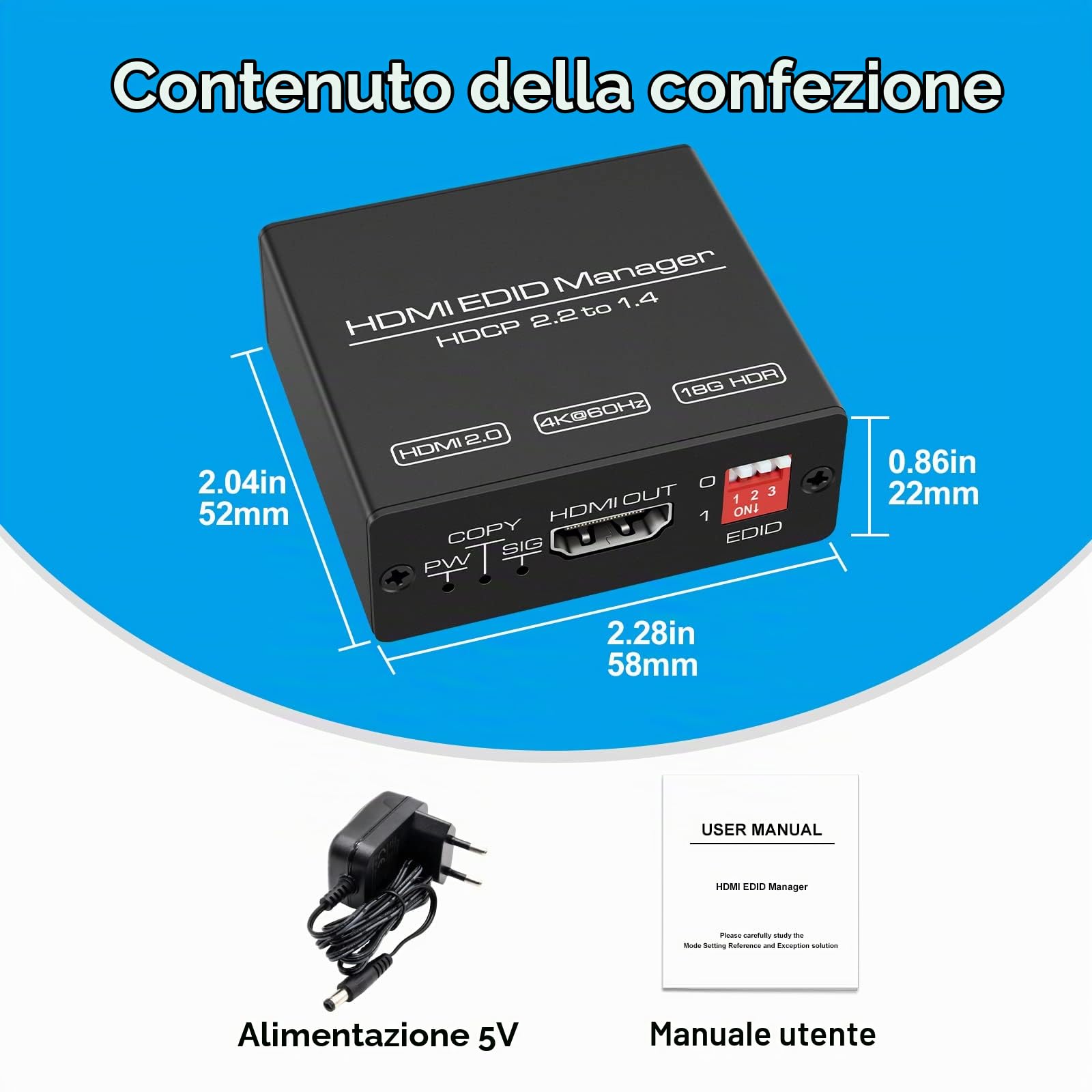 VEDINDUST Emulatore HDMI EDID Manager 4K Prophecy 8 Modalità Copiatore Programmabile Amplifica Equalizza il Segnale 4K 60Hz HDCP2.2 18Gbps HDR YUV CEC