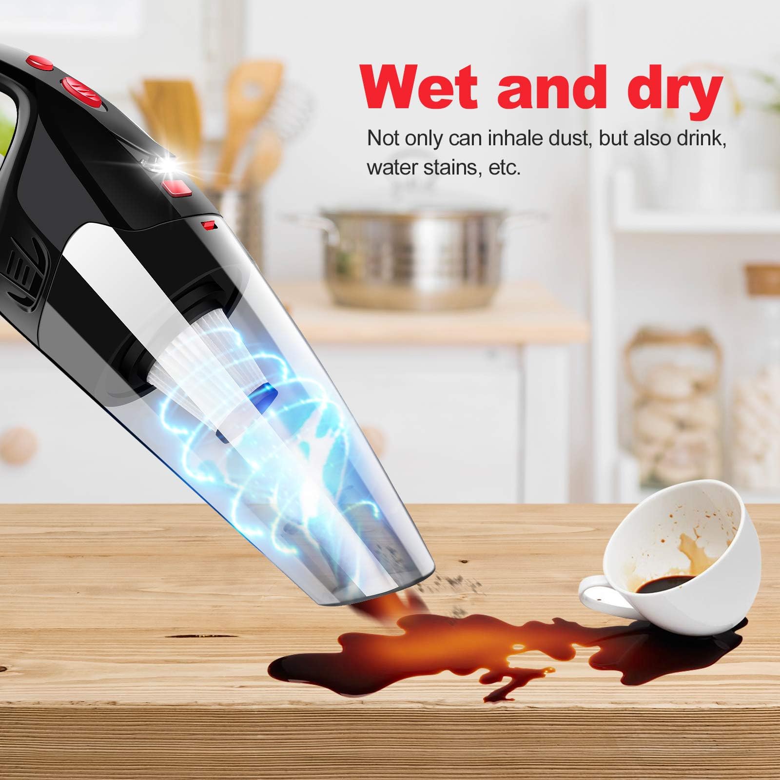 Aspirabriciole Senza Fili 8500PA Aspirapolvere Portatile Potente Aspirapolvere Ricaricabile Filtro HEPA Aspirabriciole con Illuminazione a LED Umido e Secco per Casa Ufficio Auto