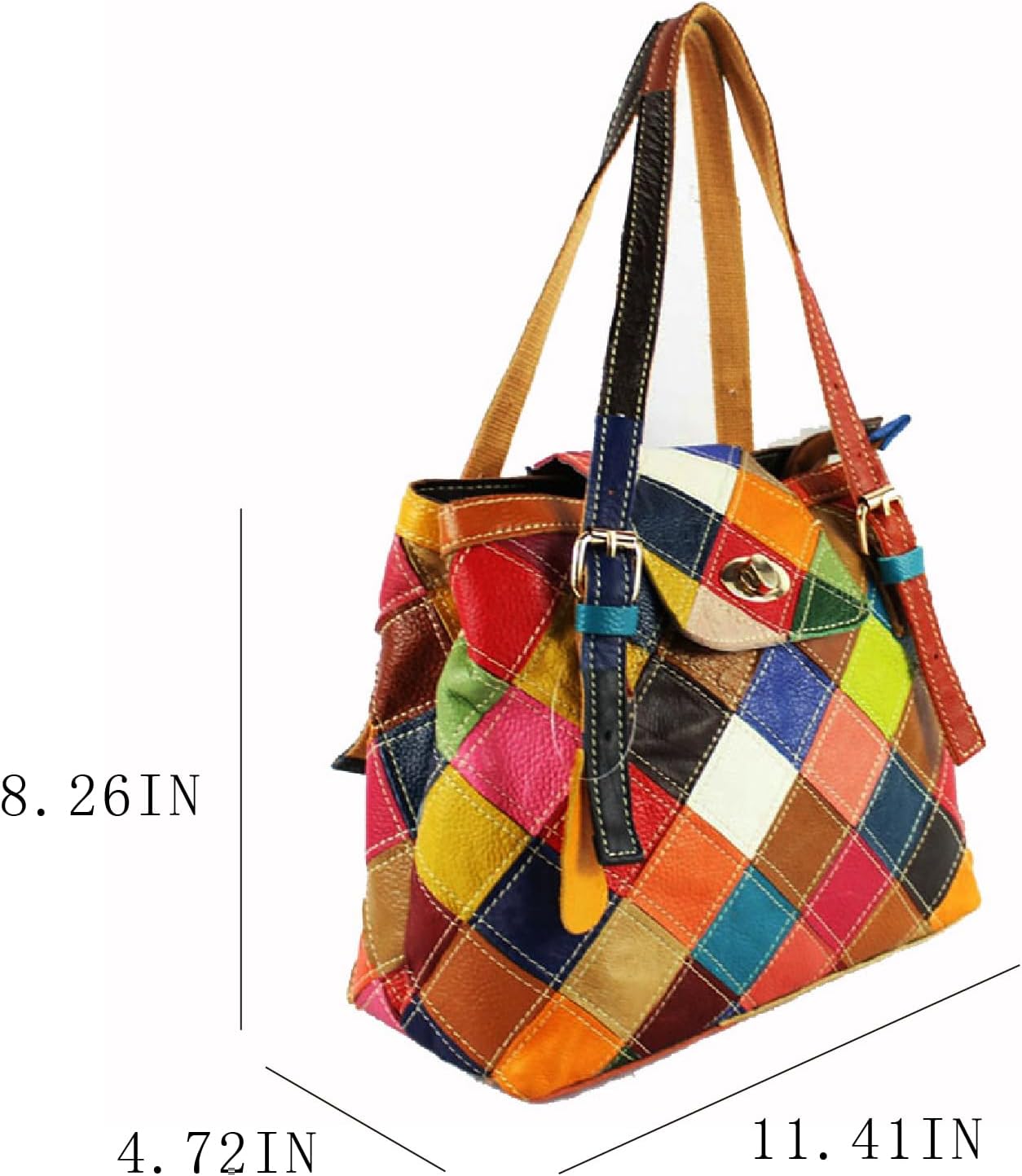 Handmade Cowhide Multi-color Block Random Stitching Unique Style Women's Bag - Crossbody, Shoulder and Handheld - Image 5