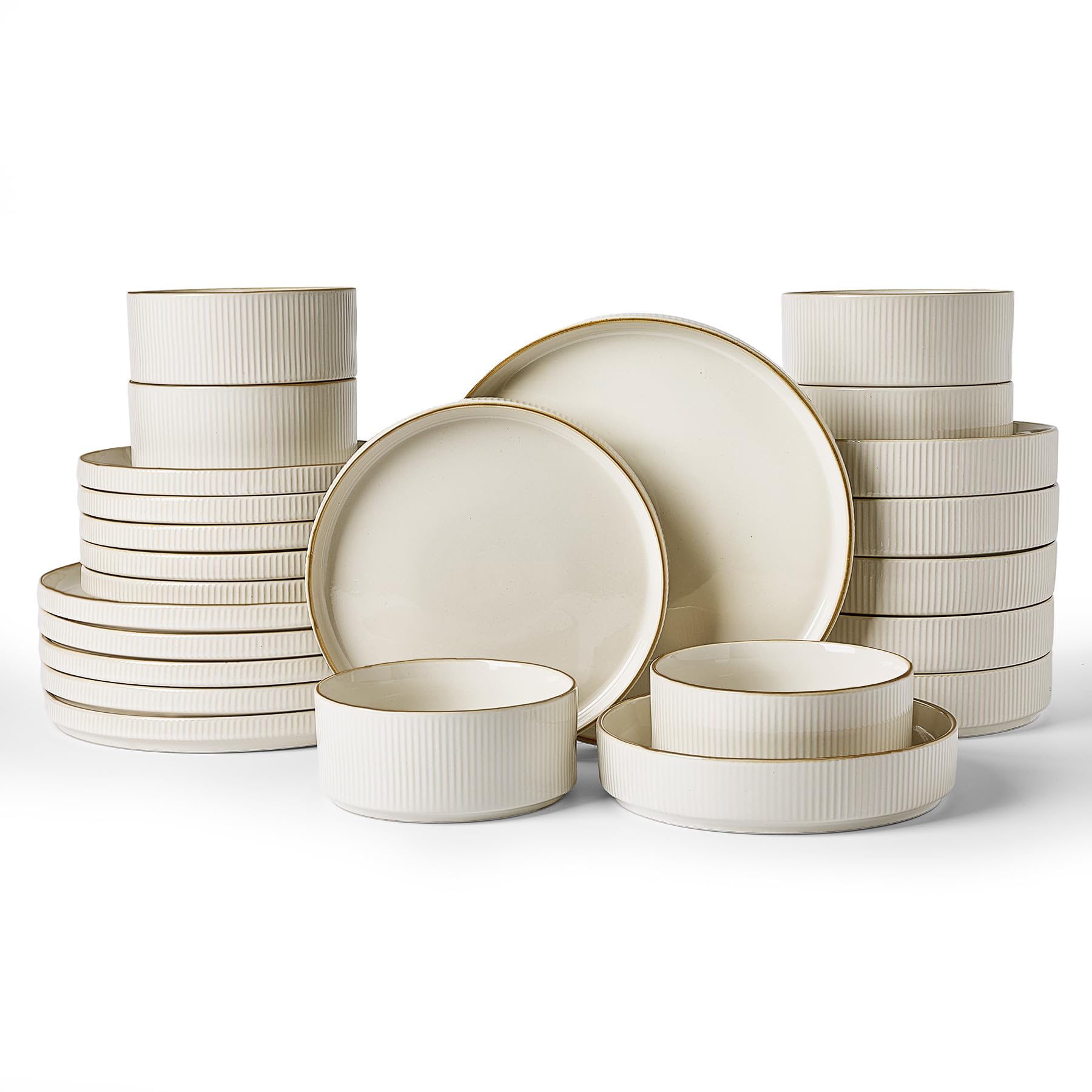 Famiware Star Stoneware Dinnerware Sets with Pasta Bowls, 24pc Dishes for 6