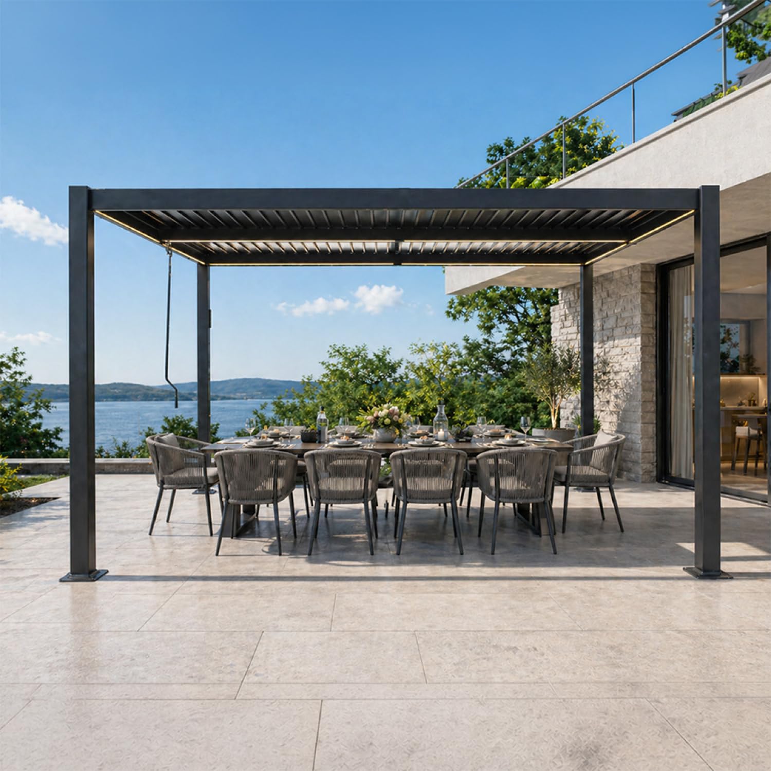 Pergola Bioclimatique CORFU LED Noir 4x3 m