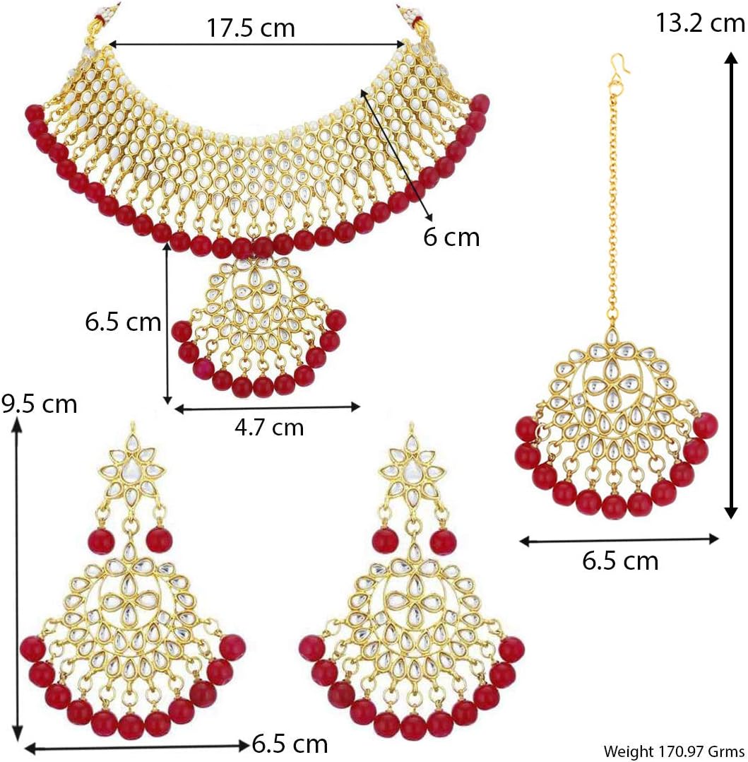 Aheli Faux Kundan Necklace Earrings Maang Tikka Set Indian Ethnic Wedding Fashion Jewelry Set Gift for Women - Image 4