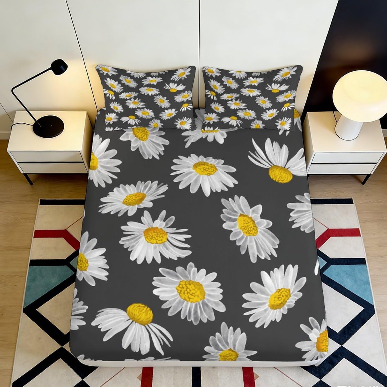 Pnayamiorkfel Style-3 3D Printed Daisy Blossom Fitted Sheet Microfiber Soft Touch Sunflower Bed Cover For Bedroom Guest Room Decor Protection 90X200x25cm