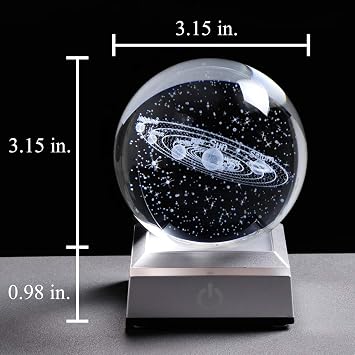 None 3.15 inch Solar System Crystal Ball 3D Planets Sun System Globe with Silver LED Base Ornament for Kid's Room(Silver base)