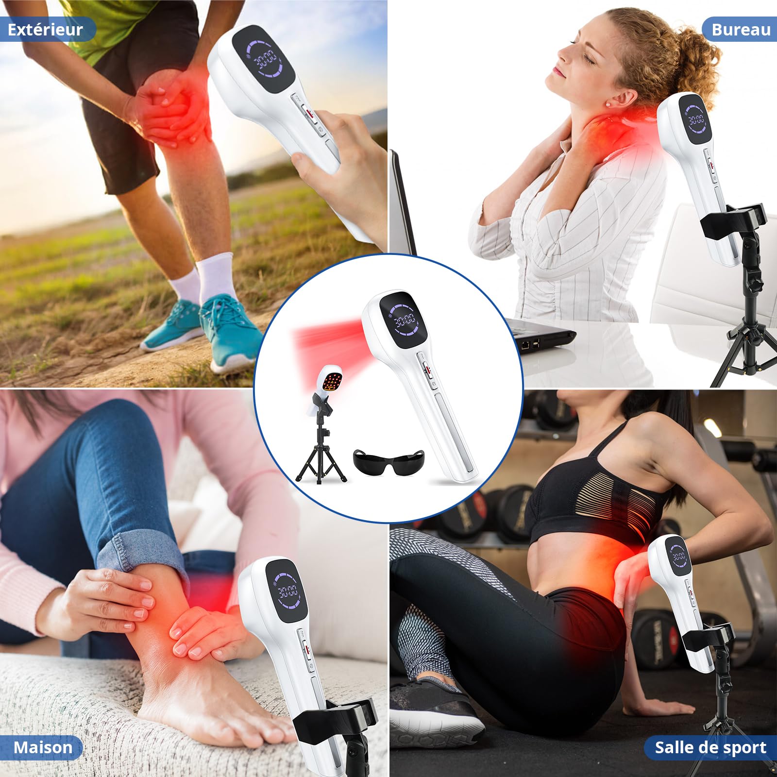 Dispositivo de terapia láser frío, Tratamiento con infrarrojos 4000 mAh, 4x808nm +14x650nm, Lámpara Infrarroja para cuidado muscular y articular, personas y mascotas (blanco y negro)