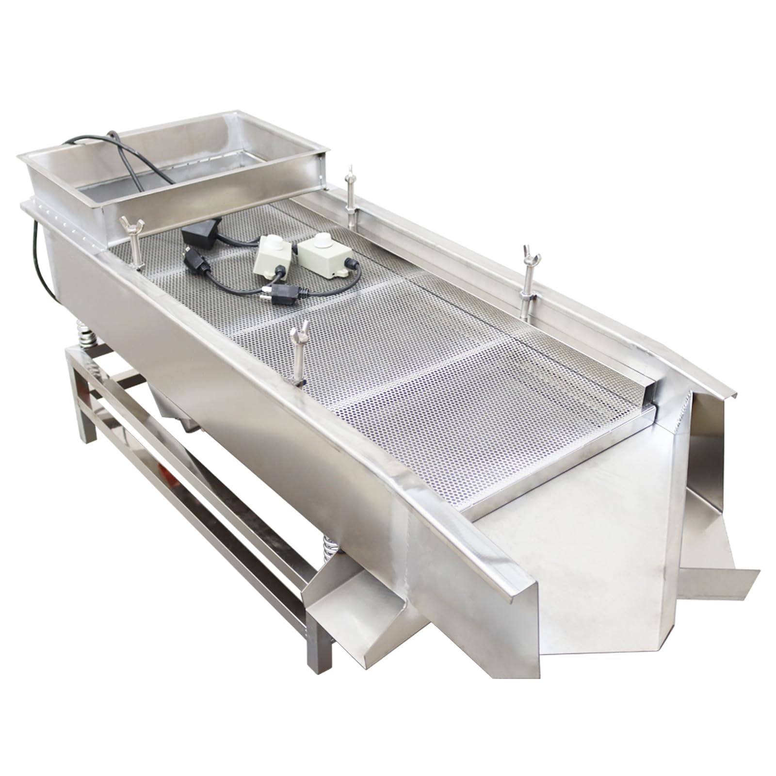 WYDDDARY Straight Vibrating Sieve Electric Linear Sifter Machine Stainless Steel Screen Shaker with 4mm 1mm Round Hole Mesh Double Layers Double Motors 110V