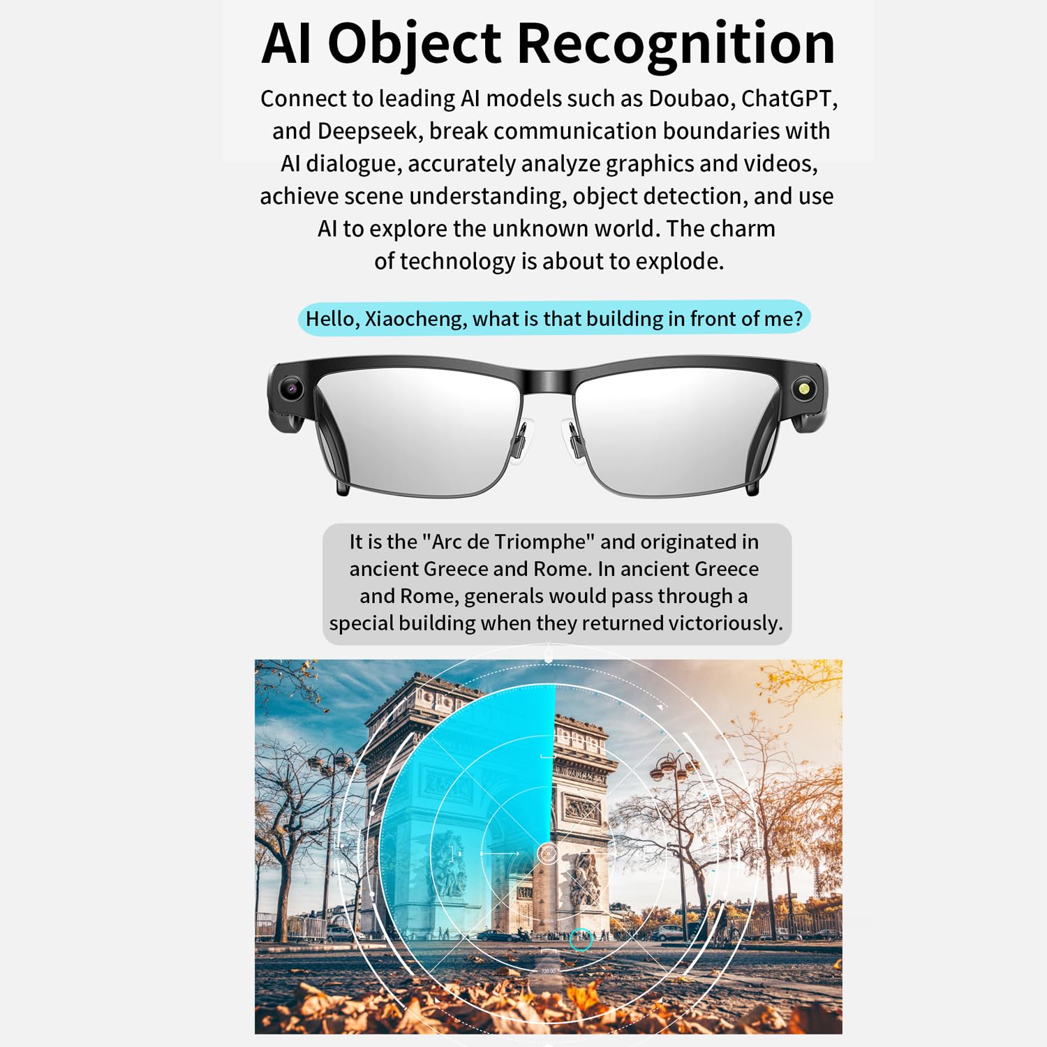 AI Smart Bluetooth-Brille mit Kamera - 8MP HD/1200P stabilisiertes Video/Foto | Echtzeit-Übersetzung | Anrufe & Musik | Sprachsteuerung für Outdoor & Reisen - Sonnenbrille