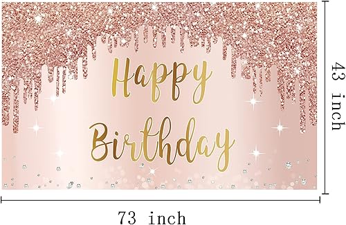 Miniatura 2 de Cartel de feliz cumpleaños de oro rosa y decoraciones de fondo para niñas y mujeres, suministros de letrero de fiesta temática rosa, gran póster de