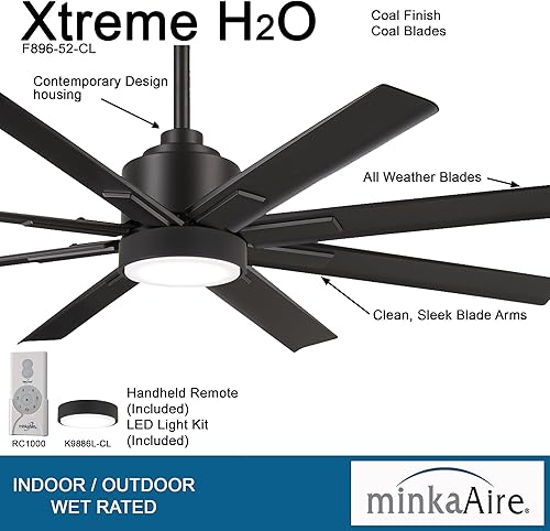 Miniatura 3 de MINKA-AIRE F896-52-CL Xtreme H2O con luz LED Ventilador de techo exterior de 52 pulgadas con motor de CC en acabado de carbón
