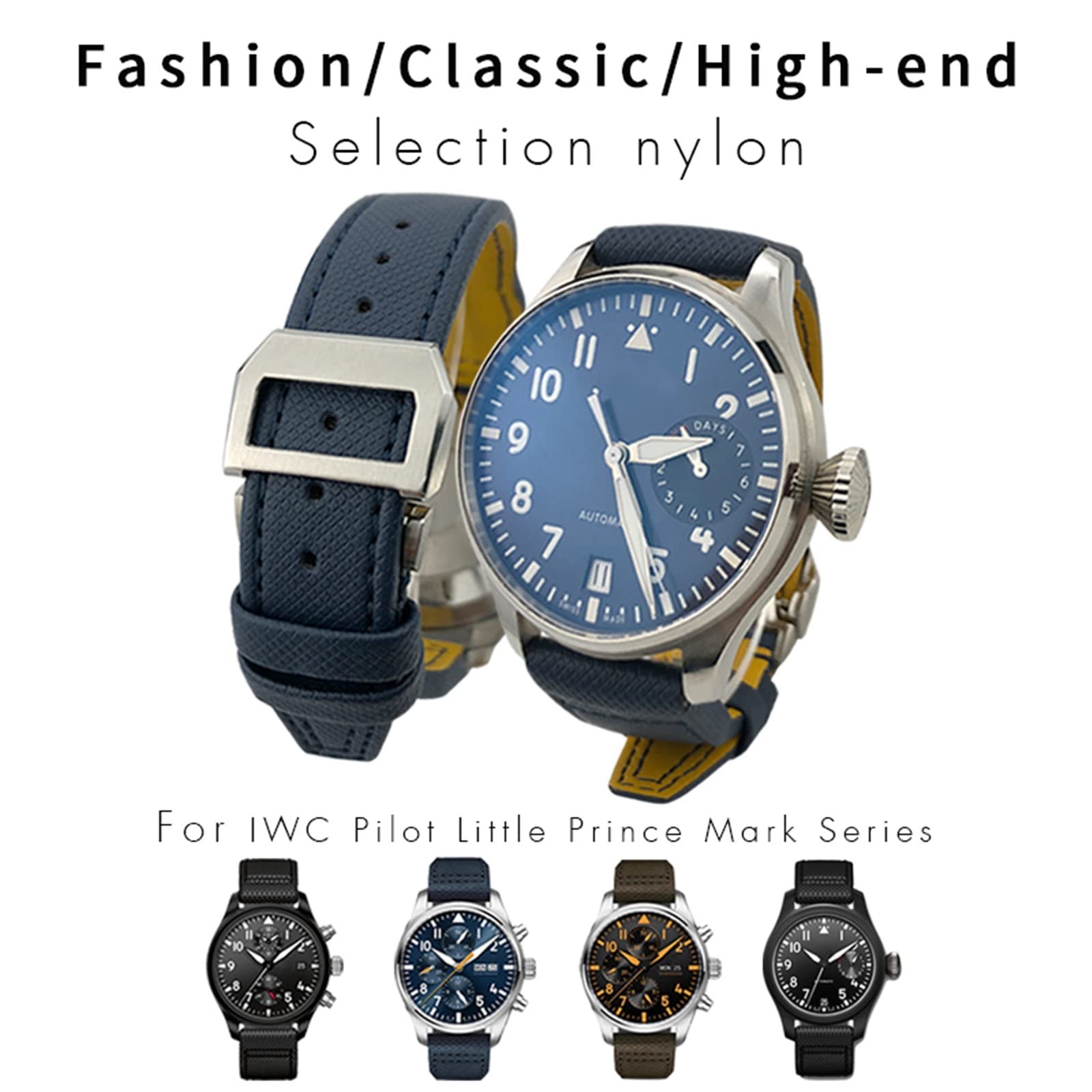 20mm 21mm 22mm nylonowy pasek do zegarka ze skóry cielęcej pasuje do IWC Big Pilot IW377714 Mark18 SPITFIRE nylonowy pasek z prawdziwej skóry