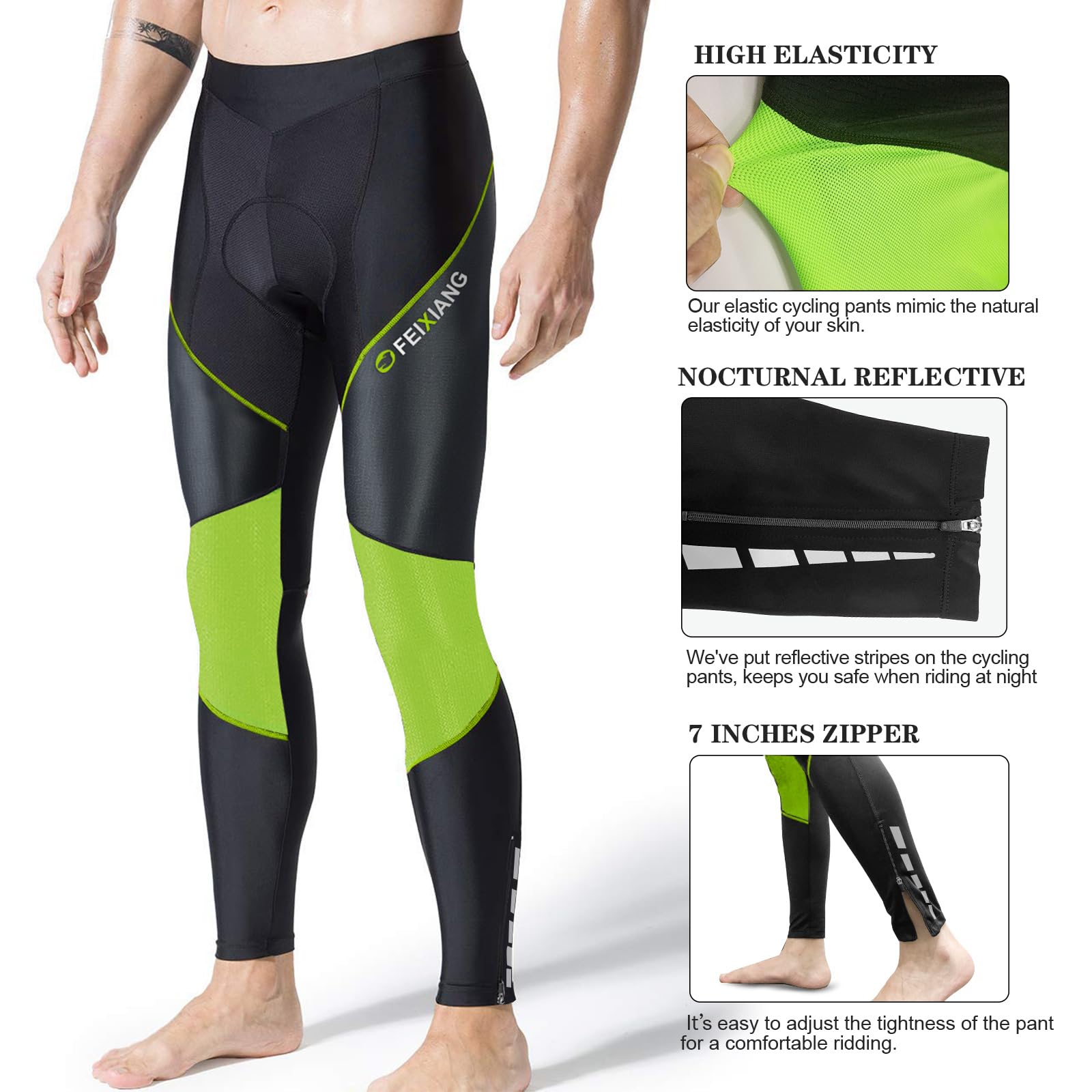 MEETWEE Herren Radlerhose Lange Fahrradhose, Kompression Radhose Leggings Radsport Hose für Männer Elastische Atmungsaktive 3D Schwamm Sitzpolster