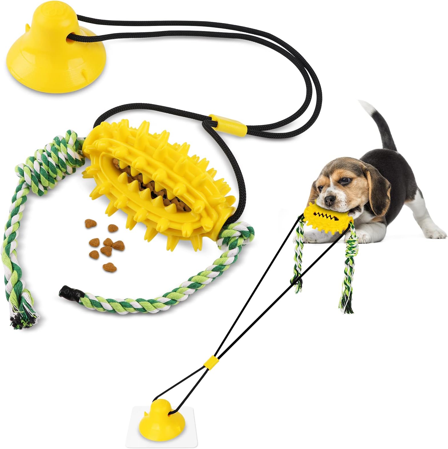 Petbobi Dog Toys for Aggressive Chewers, Suction Cup Dog Rope Toys for Small Medium Sized Dogs, Interactive Toy Dog for Boredom, Teeth Cleaning& Molar, Tug of War& Training Ball Toy, Yellow
