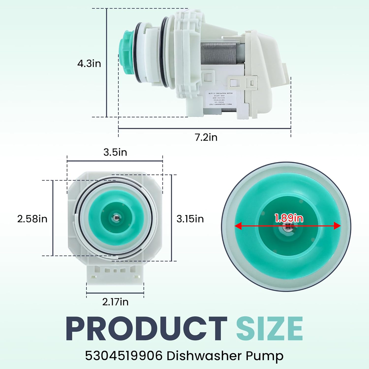 5304519906 BLP11-2 Dishwasher Pump and Motor Assembly Compatible for Fri-gidaire Ik-ea White-Westinghouse Washer Water Pump,Replaces AP6840161 A11951402 PS12712308 by MIFLUS