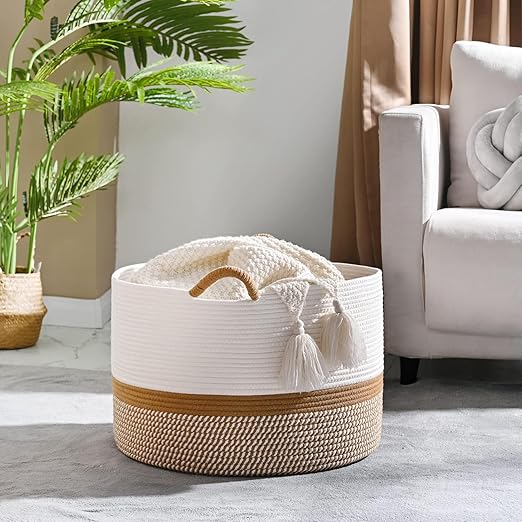 KAKAMAY Large Blanket Basket (20x13), Woven Baskets