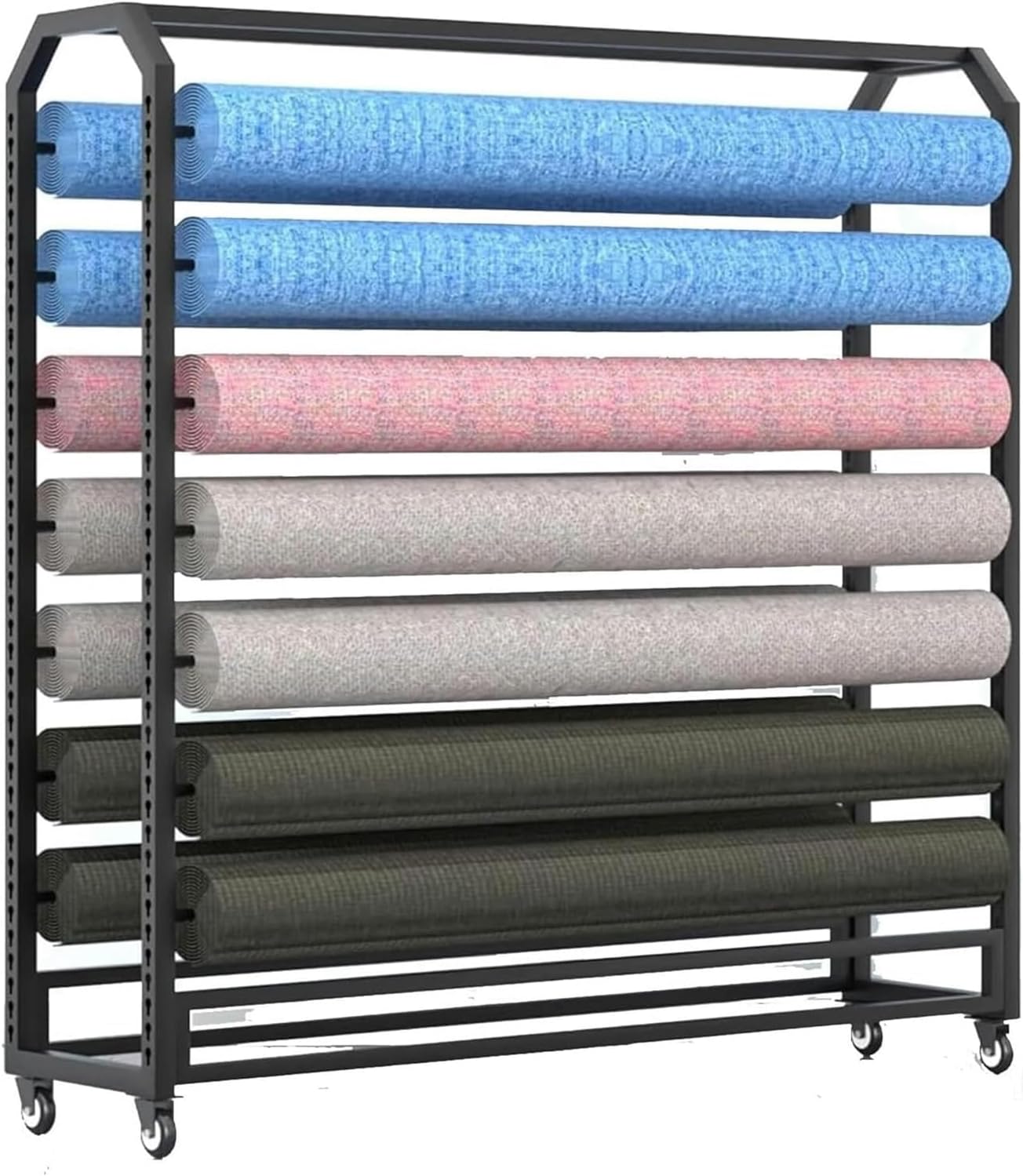 5 6 7 8 9 10 Tier Large Fabric Display Rack Cart with Adjustable Hanging Rod, Save Space Commercial Organizer Holder, Suitable for Vinyl Spool/Car Color,14 Rods-Wide -160cm