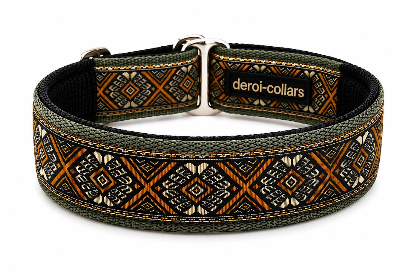 Zugstopp Hundehalsband extra breit 4cm weich gepolstert verstellbar Boho Ethno Muster braun beige Gold bis 44cm Hals 50cm Kopfumfang Stahl