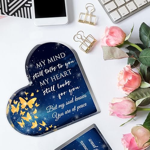 Miniatura 10 de Regalos de condolencias, forma de corazón de acrílico, decoraciones conmemorativas de recuerdo de pisapapeles para la pérdida de un ser querido,