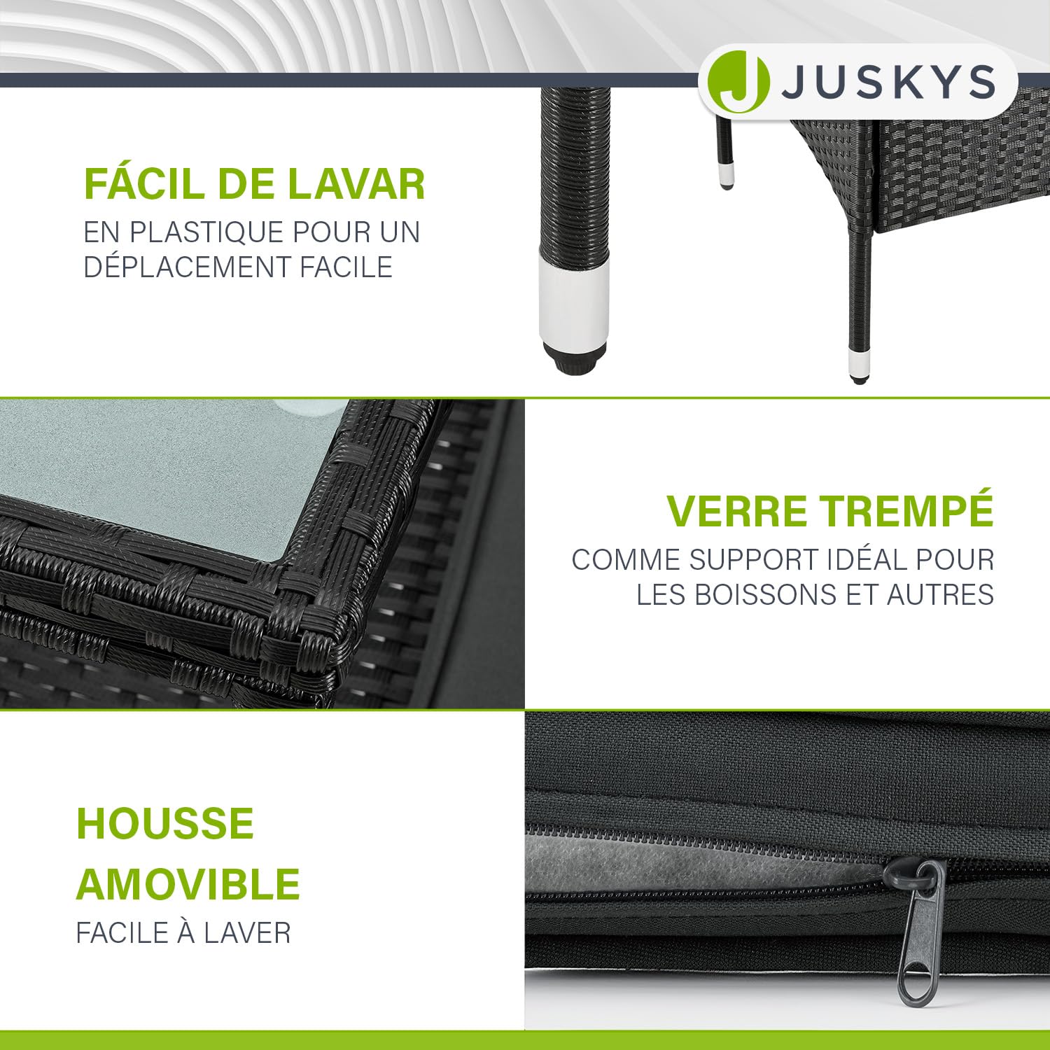 Juskys Banquette de Jardin en polyrotin Monaco - Banc 2 Places avec Table & Coussins - 133 × 63 × 84 cm - rotin résistant aux intempéries, pour Jardins et balcons - Noir