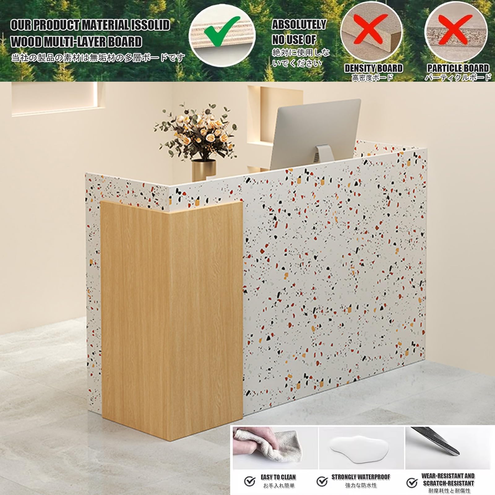 Moderno banco reception con contenitore, elegante tavolo da ufficio e banco cassa per la vendita al dettaglio, bancone anteriore per ingresso e uso commerciale (60 cm)