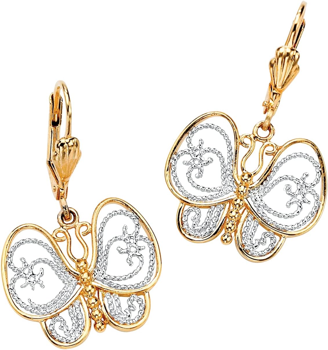PalmBeach Yellow Gold-plated Butterfly Two Tone Drop Earrings (33x21.5mm)