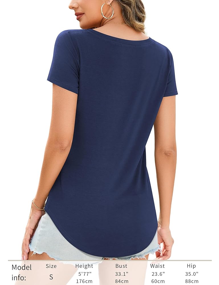 DittyandVibe Women Short Sleeve V Neck Curved Hem Tunic Tops