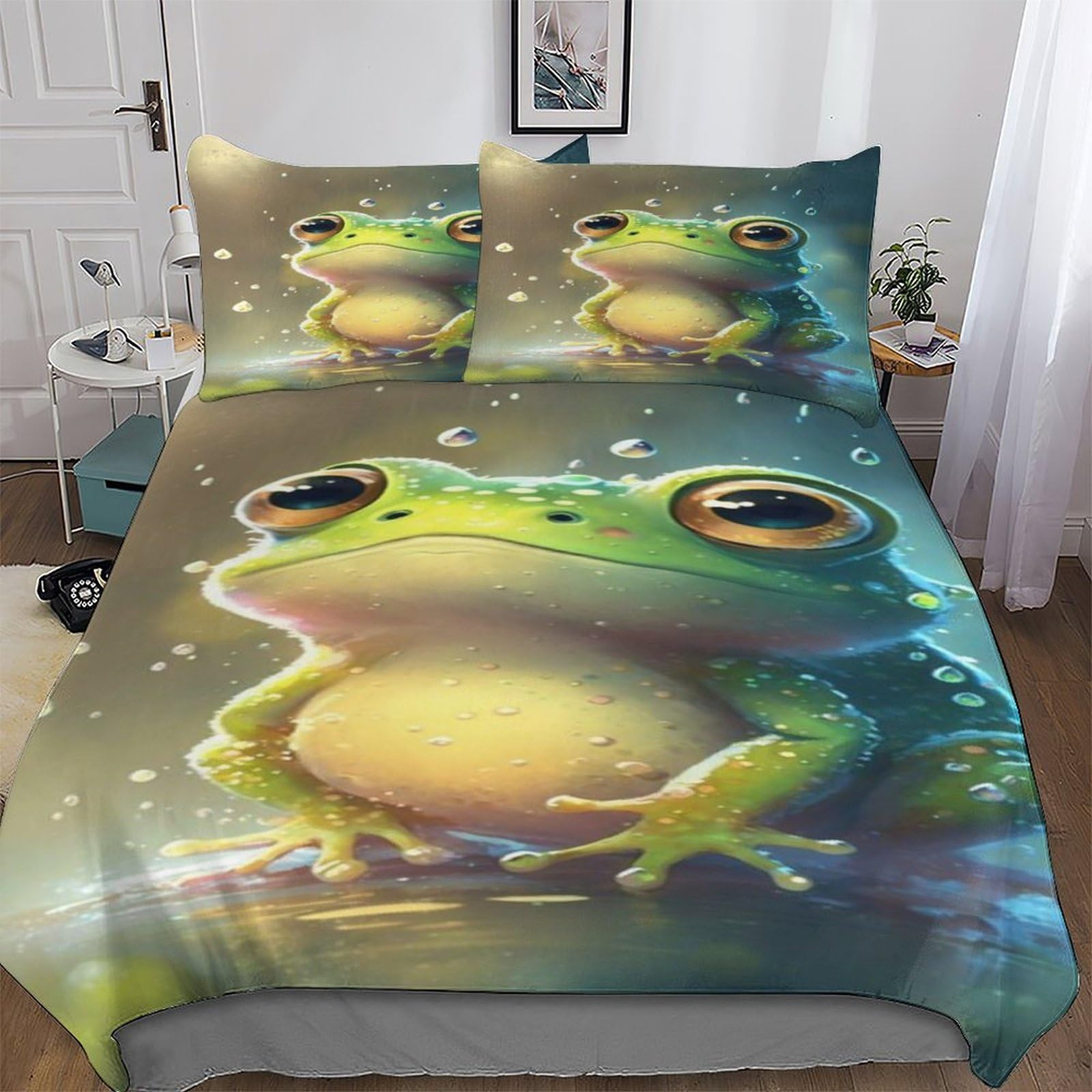 LLXXHH Frog Bedding Set Duvet Cover Set Comforter Cover 2 Pieces For Kids Teens Microfiber Soft Poly Quilt Cover Single(135x200cm)