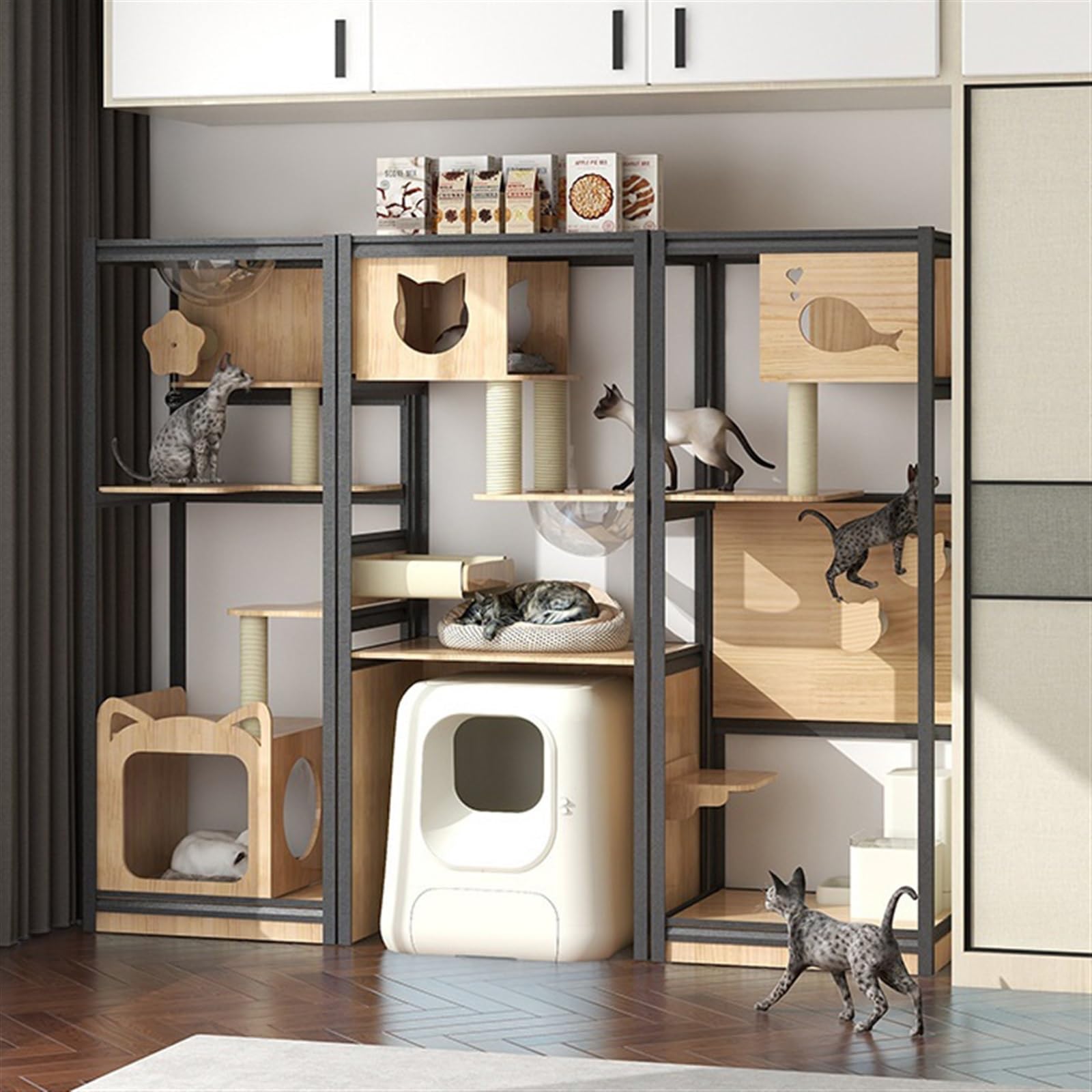 Gabbia per gatti Rastrelliera for gatti con struttura in acciaio Struttura da arrampicata for Grande parete in legno for Tiragraffi for for multistrato e nido for in uno