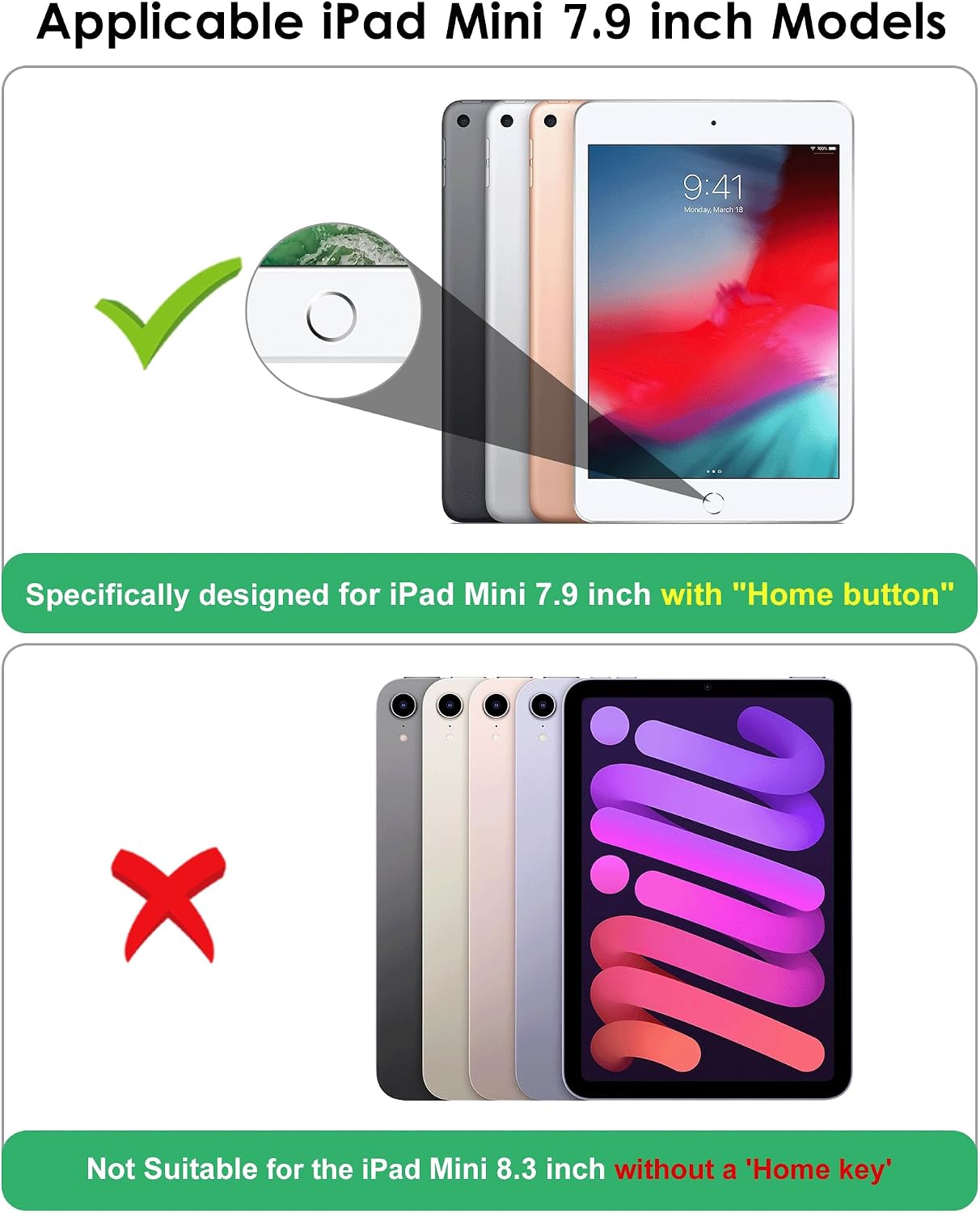 VIKESI for iPad mini 4 5 3 2 1 Case,Clear 7.9 inch iPad mini 1st 2nd 3rd 4th 5th Generation Smart Cover [Support Auto Sleep/Wake] - Black image 2