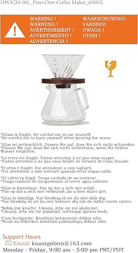 Miniatura 8 de Lalord Cafetera vertida, jarra de vidrio de borosilicato de 20 onzas con filtro de papel V60 de 80 hojas, mango de nogal y tapa de cafetera,