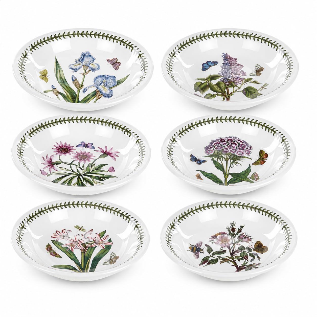 Portmeirion x Botanic Garden Set of 6 Pasta Bowls - Durable Made in England Earthenware, Microwave and Dishwasher Safe, Suitable for Everyday Use, 20cm