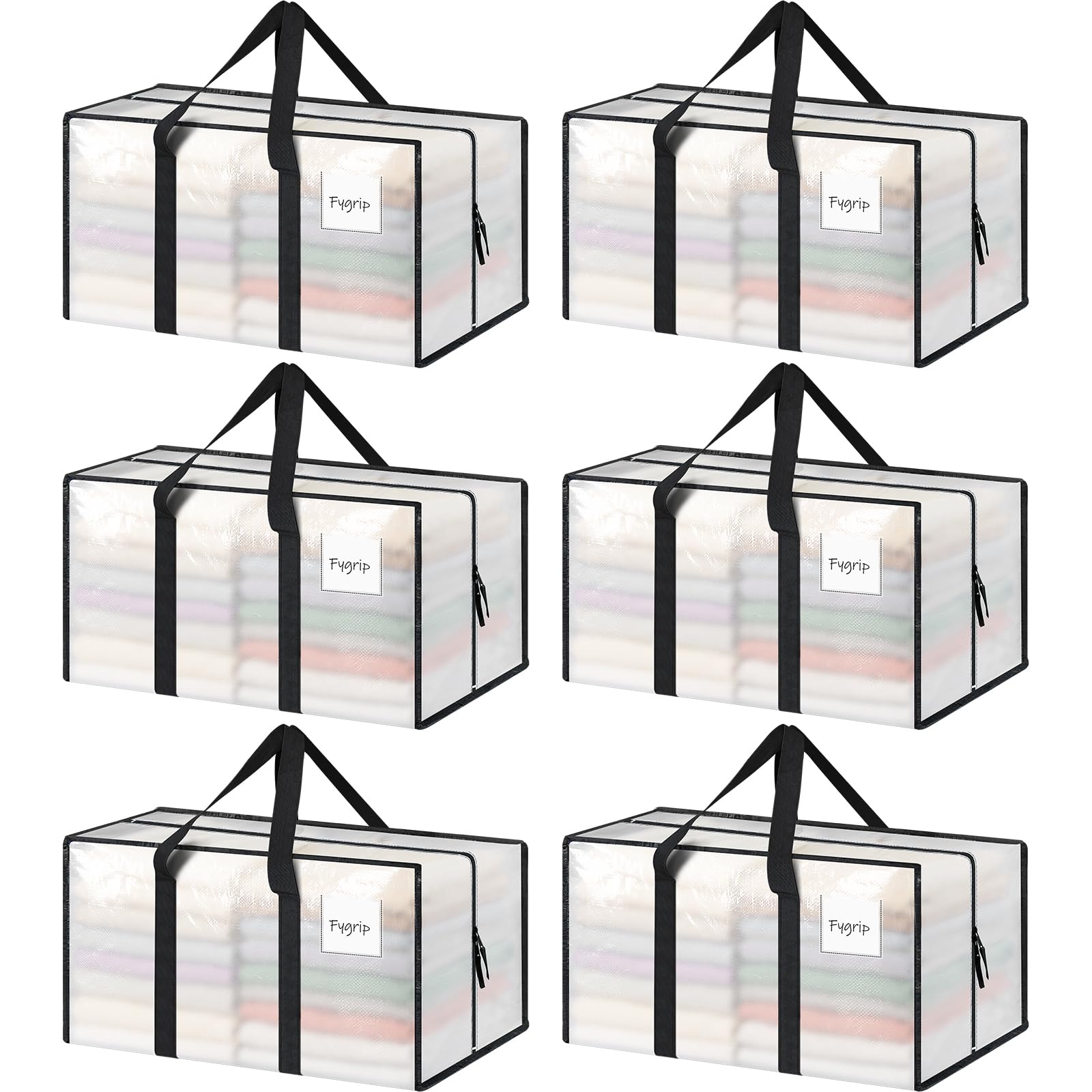 6 Pack Extra Heavy Duty Large Moving Bags Strong Zipper, Semi-Transparent