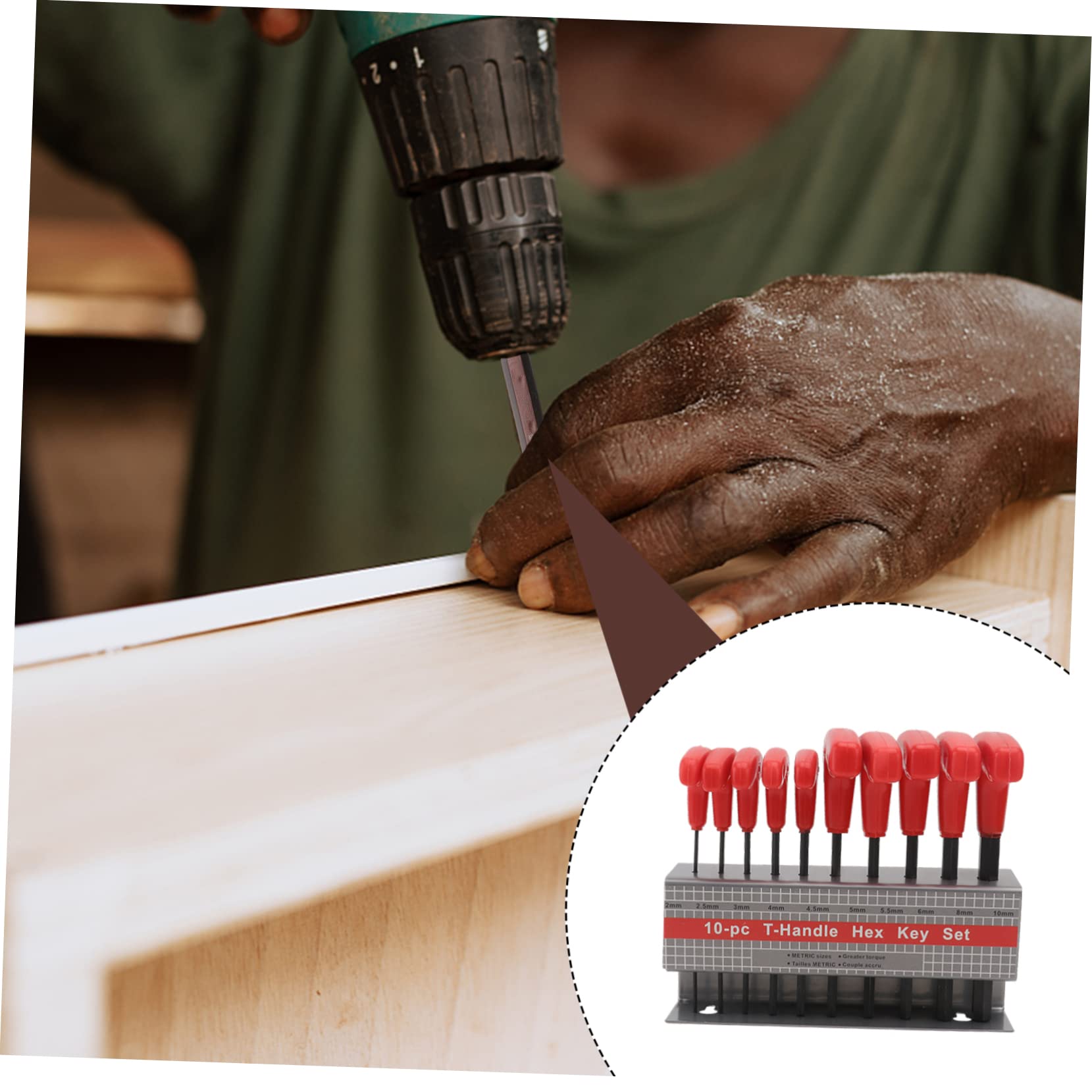 T-griff Inbusschlüssel 10 Stück mit Halterung, h10 | Vanadium Stahl, Flacher Kopf, Rot, für Reparatur und Fahrzeugwartung, Hohe Härte, Rostarm