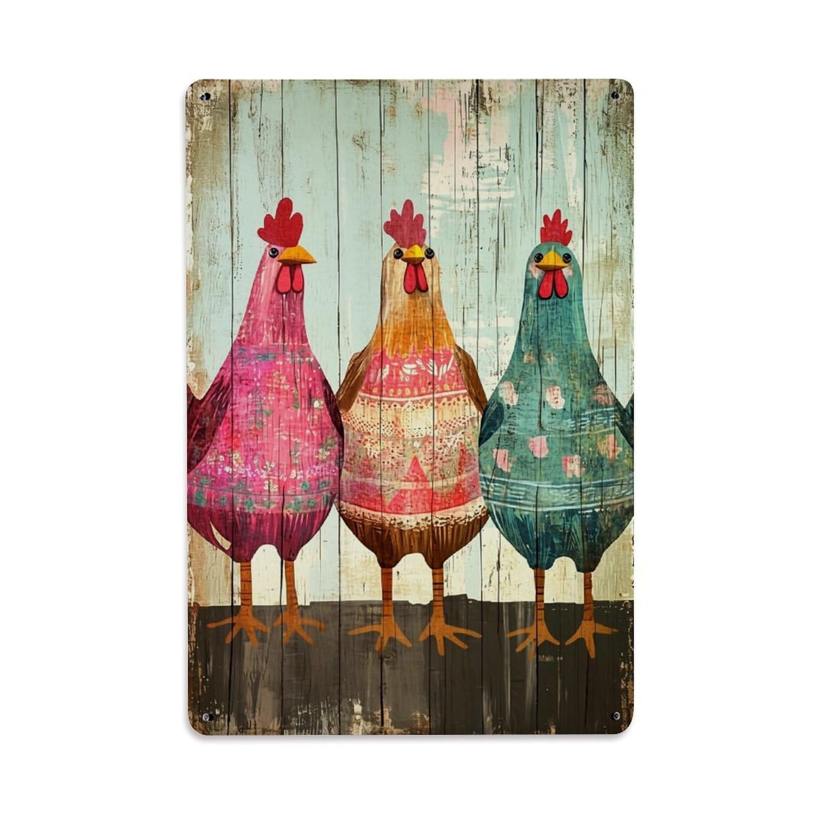 Jdfenggu Vintage Colorful Chickens Pattern Art Print Retro Metal Tin Sign, Decor Art Poster For Bar, Home, Man Cave, Kitchen, Laundry Room Gift 8X12inch