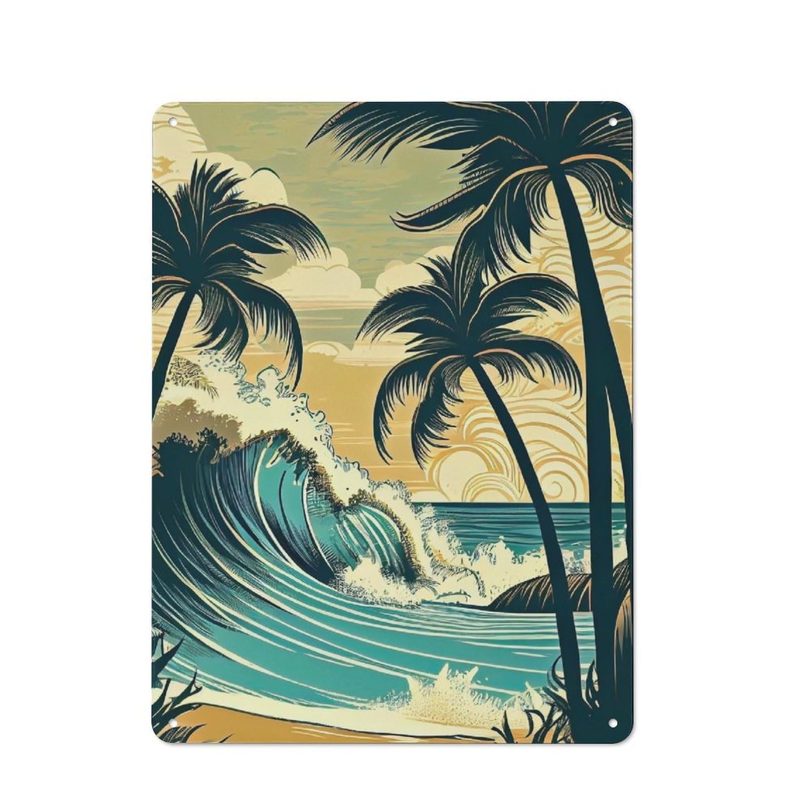 Junmoney Palm Paradise 40X30cm Retro-Style Tin Sign With For Café Or Home Bar, For Metal Sign Collectors, For Garage And Workshop Walls