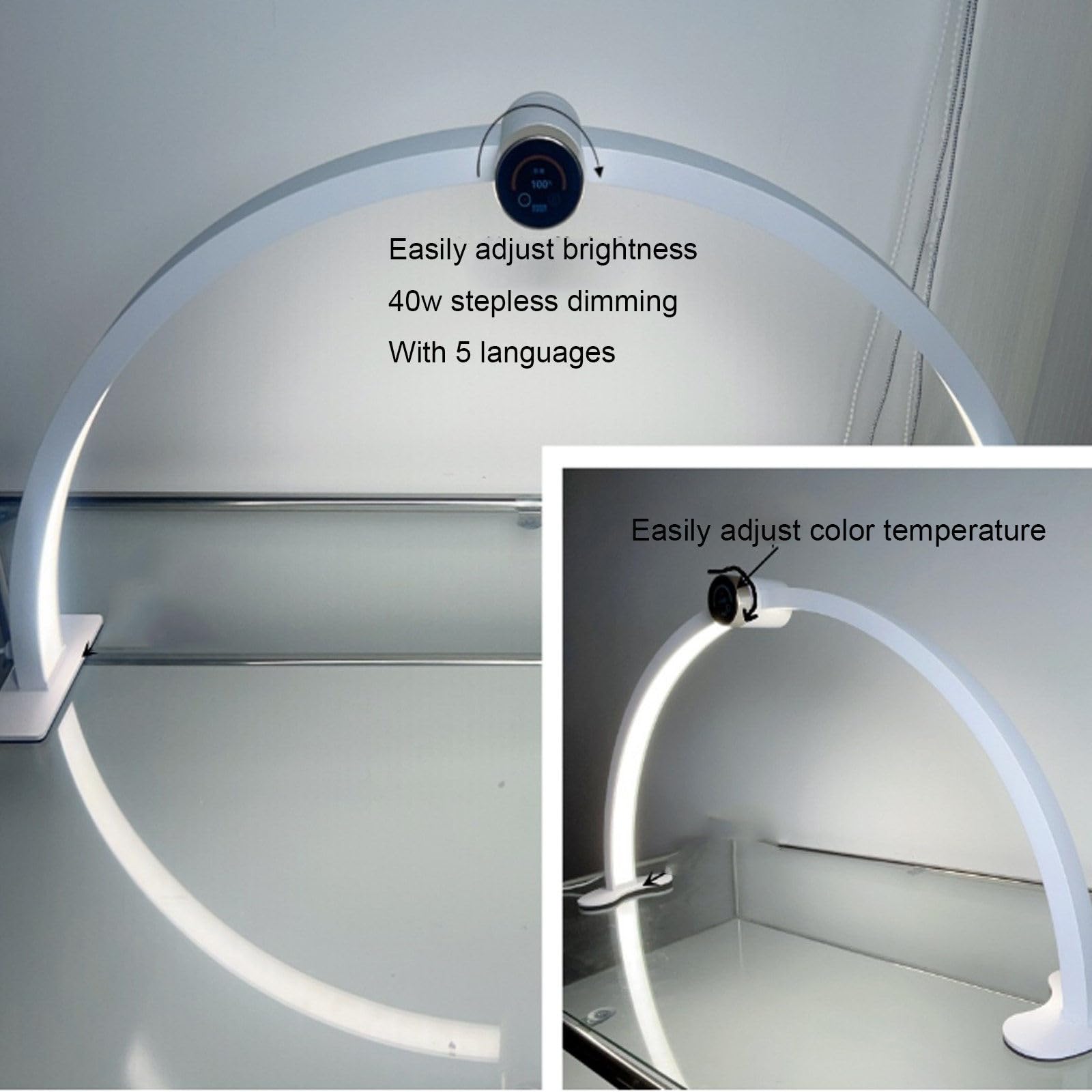Lampada da Scrivania per Unghie A Mezzaluna A LED con Display A LED, Lampada per Estetisti da 40 W 3000-6000 K/Luce per Manicure-Attenuazione Continua/Touch+Regolazione della Rotazione,D