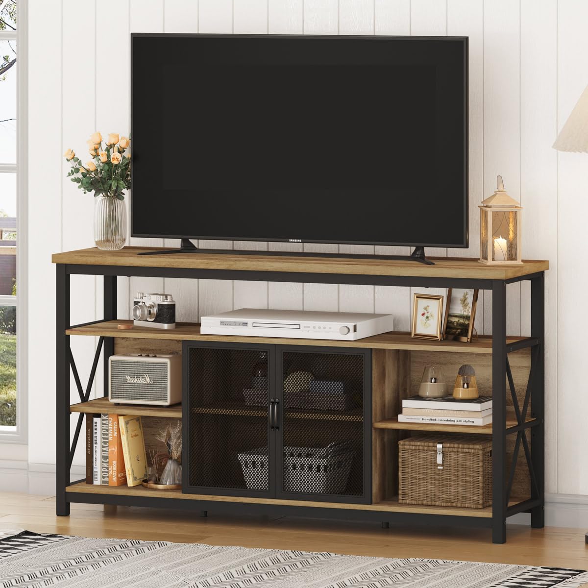 BON AUGURE Tall TV Stand for 65 55 Inch TVs, Industrial Entertainment Center with Storage Cabinet, Wood Farmhouse TV Media Console for Living Room and Bedroom (32 Inch High, Vintage Oak)The Forest Stewardship Council