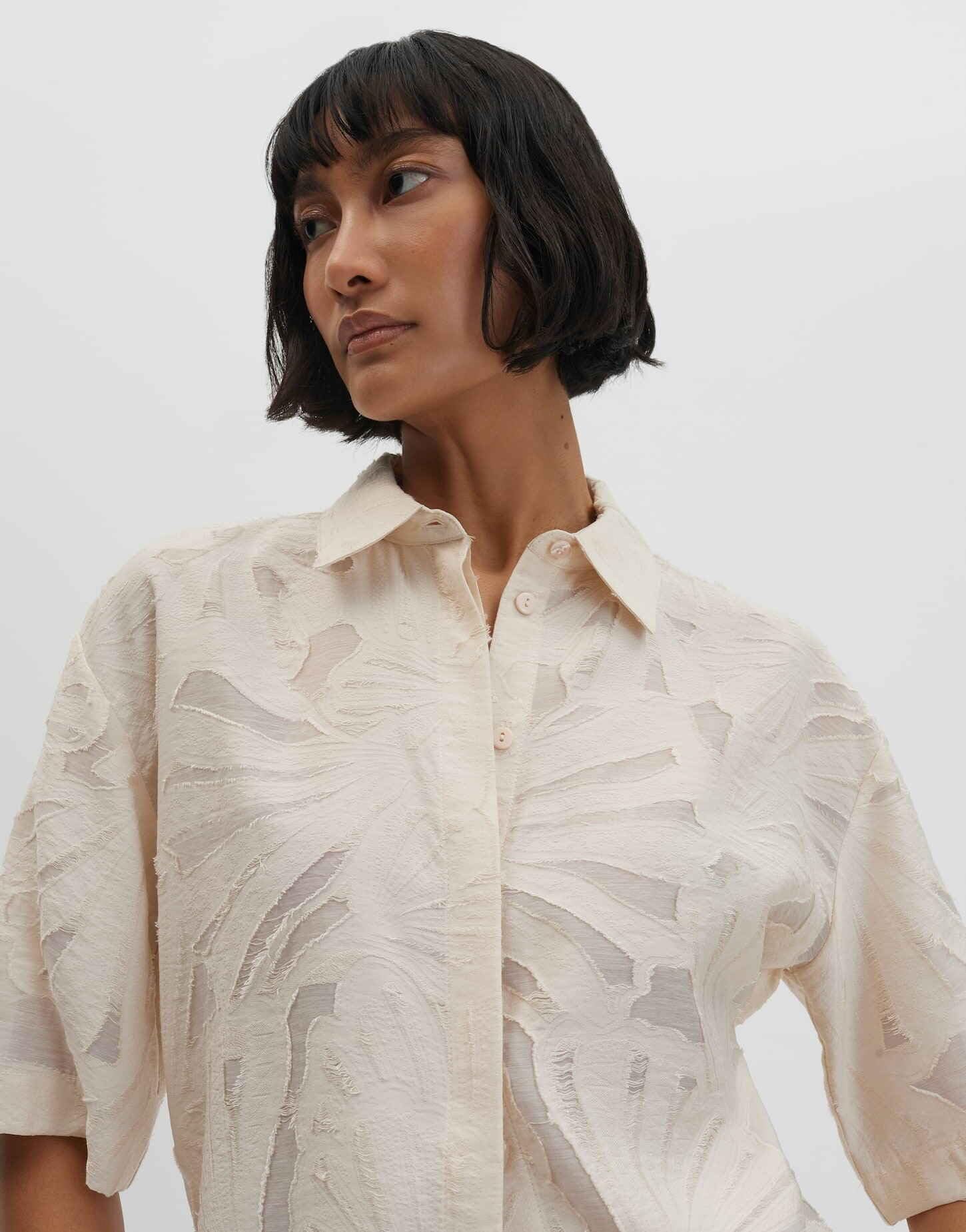 someday Damen Kurzarmbluse | Boxy Hemdbluse mit feinem Fil Coupé Muster Regular Fit