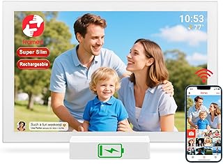 FRAMEO WiFi Digital Picture Frame with Battery 10.1 inch Super Slim Photo Frame,32GB HD IPS Touchscreen, Auto-Rotate, Wall-Mountable Easy Set up Share Photo or Video via Frameo APP