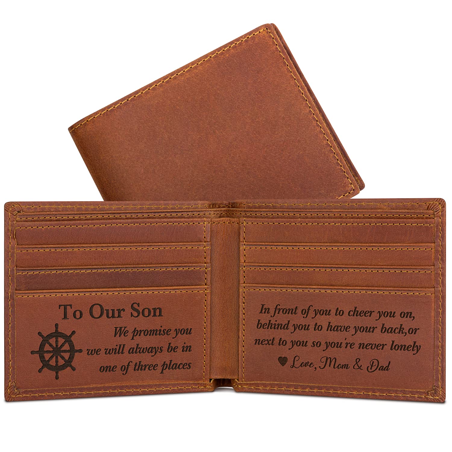 kullder Son Gift Personalized Wallet for Son Gift Mens Engraved Leather Wallet to Son from Mom and Dad Gift Idea on Christmas, Birthday, Graduation,