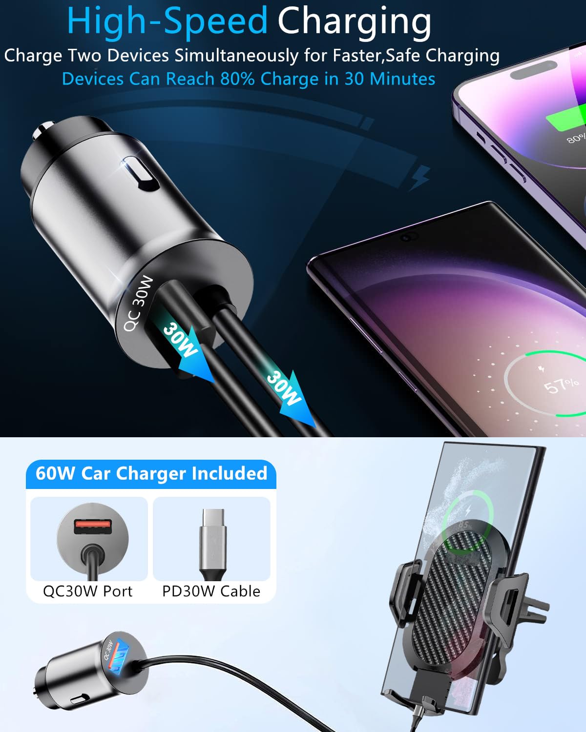 Itek 3-in-1 Qi Wireless Charging Stand, USB-C Cable, Black