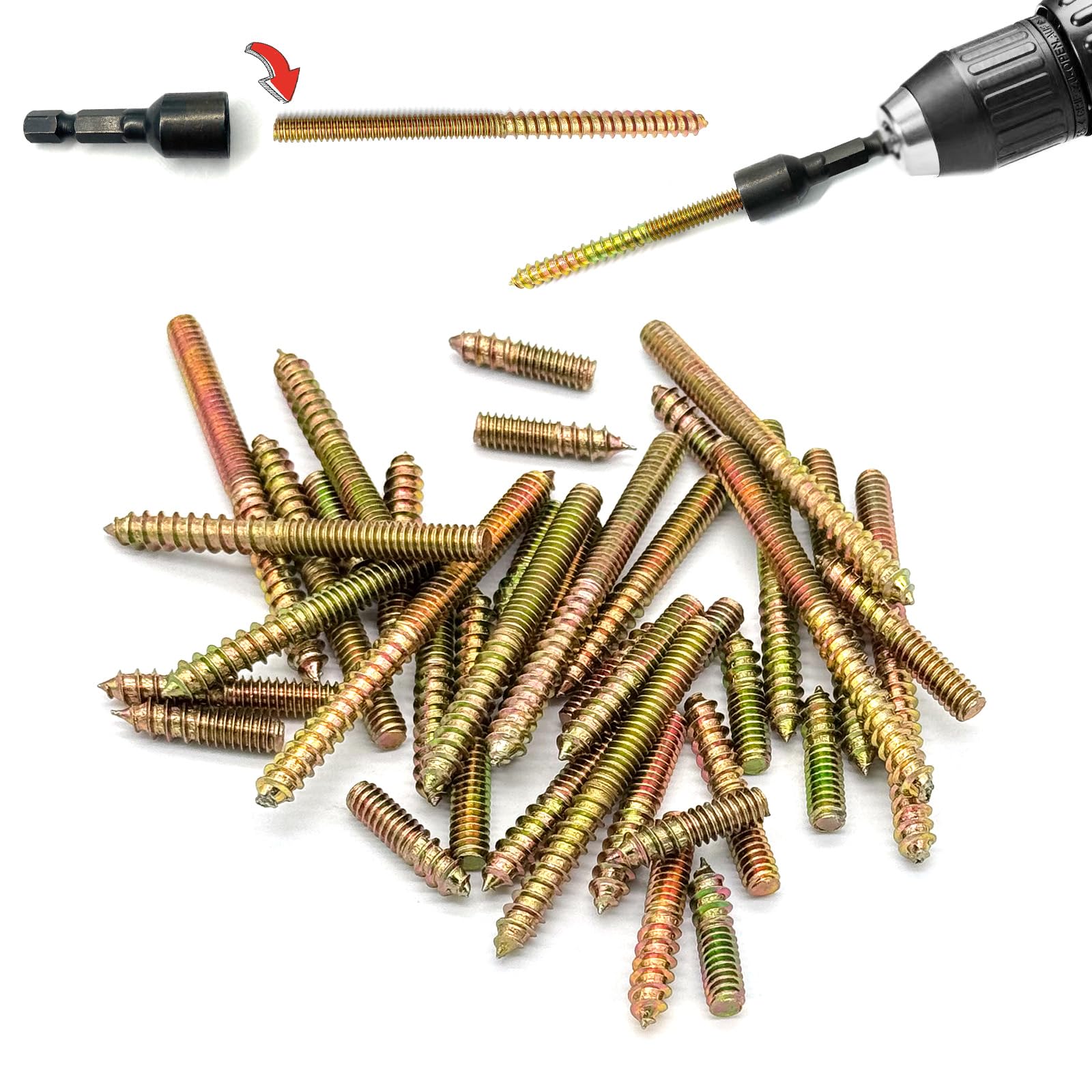 41 Pack Hanger Bolts - 1/4-20" Wood Screws & Driver -5
