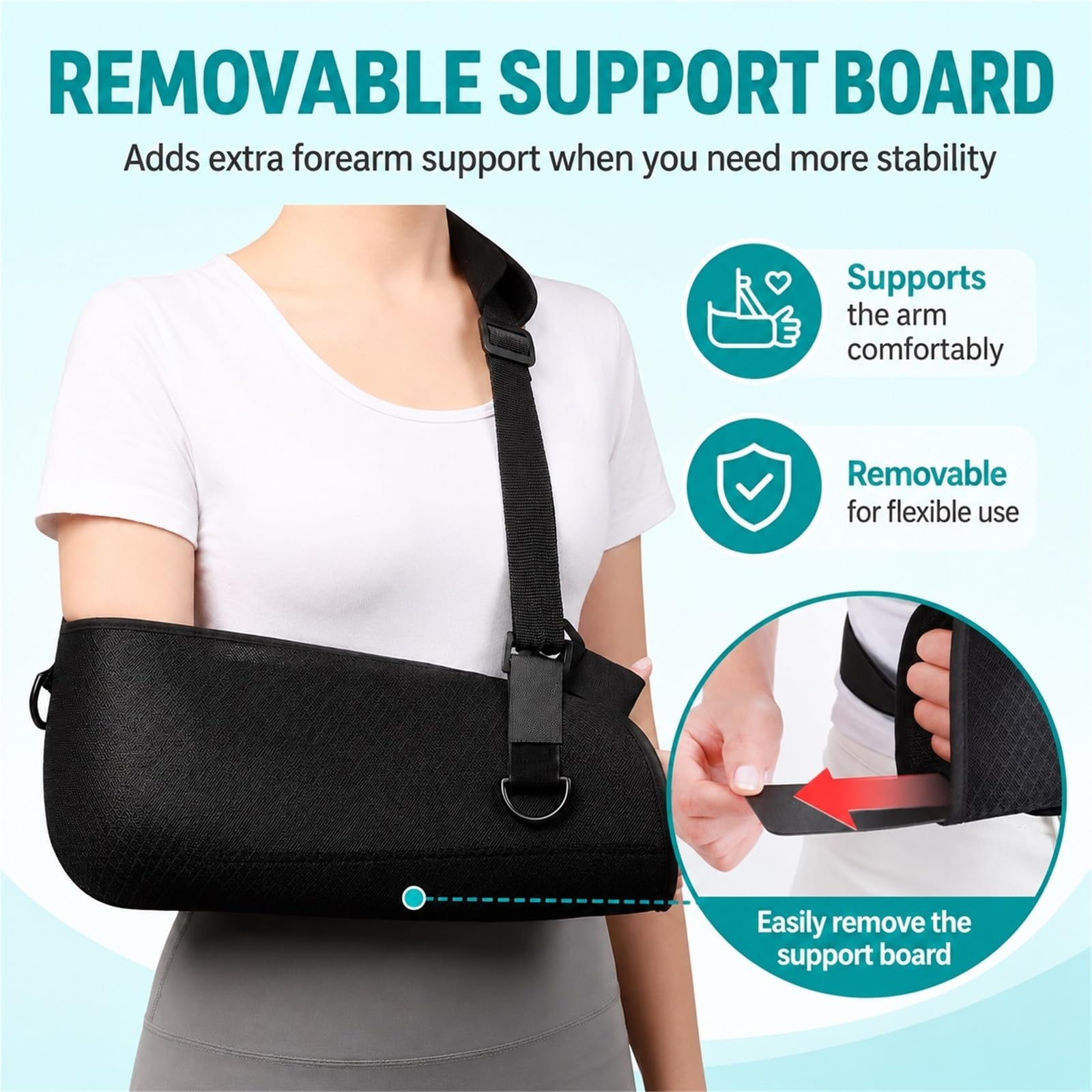 Cabestrillo para Brazo Inmovilizador Hombro Codo Muñeca con Placa de Soporte Rígida Malla Transpirable Correa Acolchada y Cinturón Ajustable Postoperatorio(L)