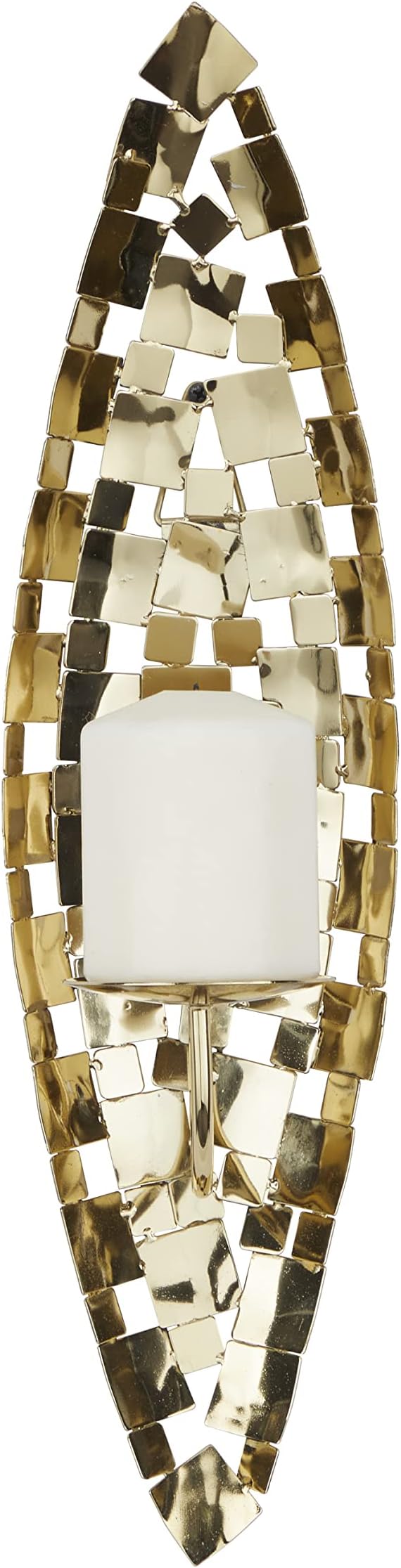 CosmoLiving by Cosmopolitan Stainless Steel Pillar Wall Sconce with Hammered Pattern, 5" x 6" x 20", Gold