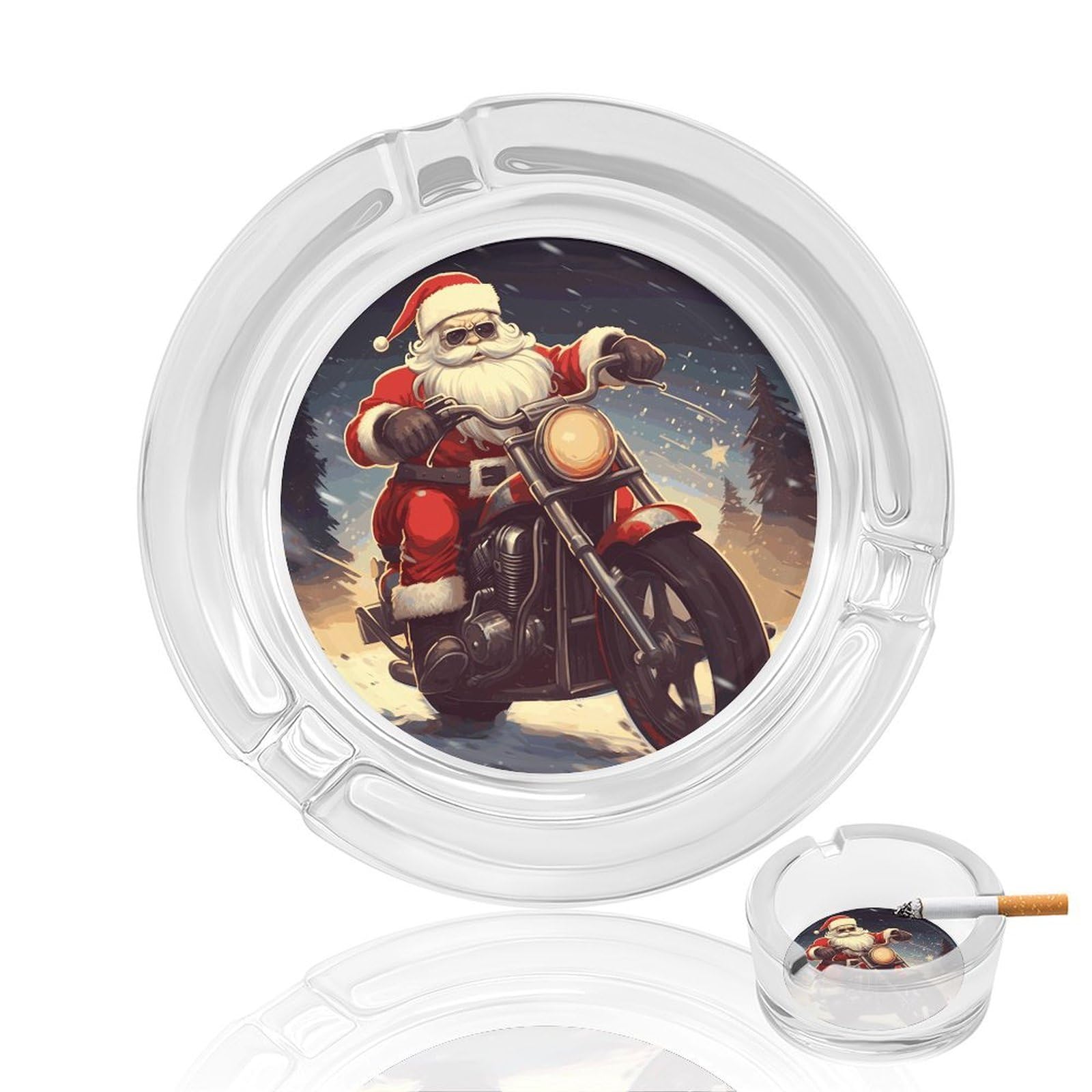 Santa Claus Biker Riding Ashtray Cigar Cigarette Rest Glass Outdoor Cigar Ashtrays with 3 Grooves Travel Cigar Ashtrays Fancy Cute Cool Ash Tray for Smokers Tabletop