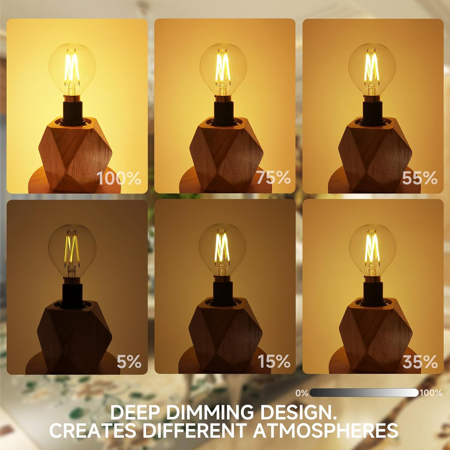 G16.5/G16 1/2 LED Filament Candelabra Bulb, E12 Base, Dimmable, 40W Equivalent (4W), Edison Style, 3000K Soft White - Compatible with Chandelier, Vanity, Ceiling Fan - 6 Pack
