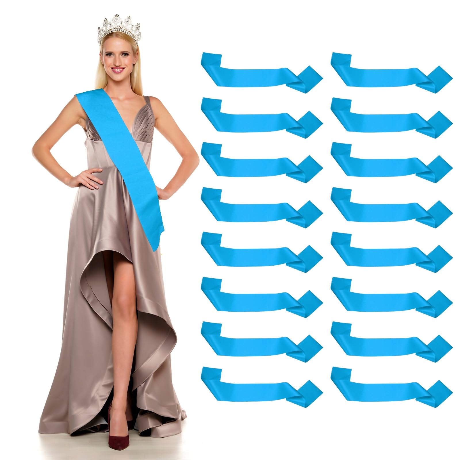 YELARXI Satin Sash, Blank Sash Pageant Ribbon for Party Wedding 16 Pack & Lake Blue