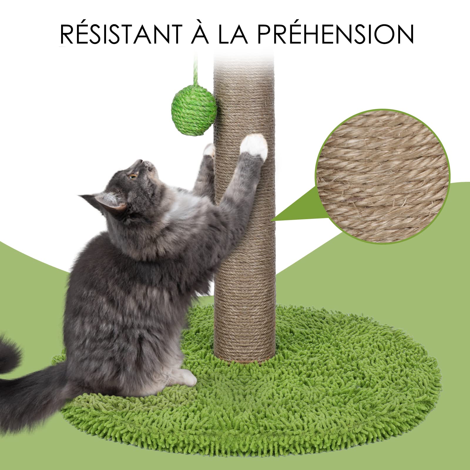 Zvonema Griffoir pour Chat, Arbre à Chat 85 CM, Griffoir Chats avec Corde de Sisal Natual d'Intérieur Palmier avec Balles en 1 Bâton à Plumes, Suspendues Interactives pour Petits & Grands Chats